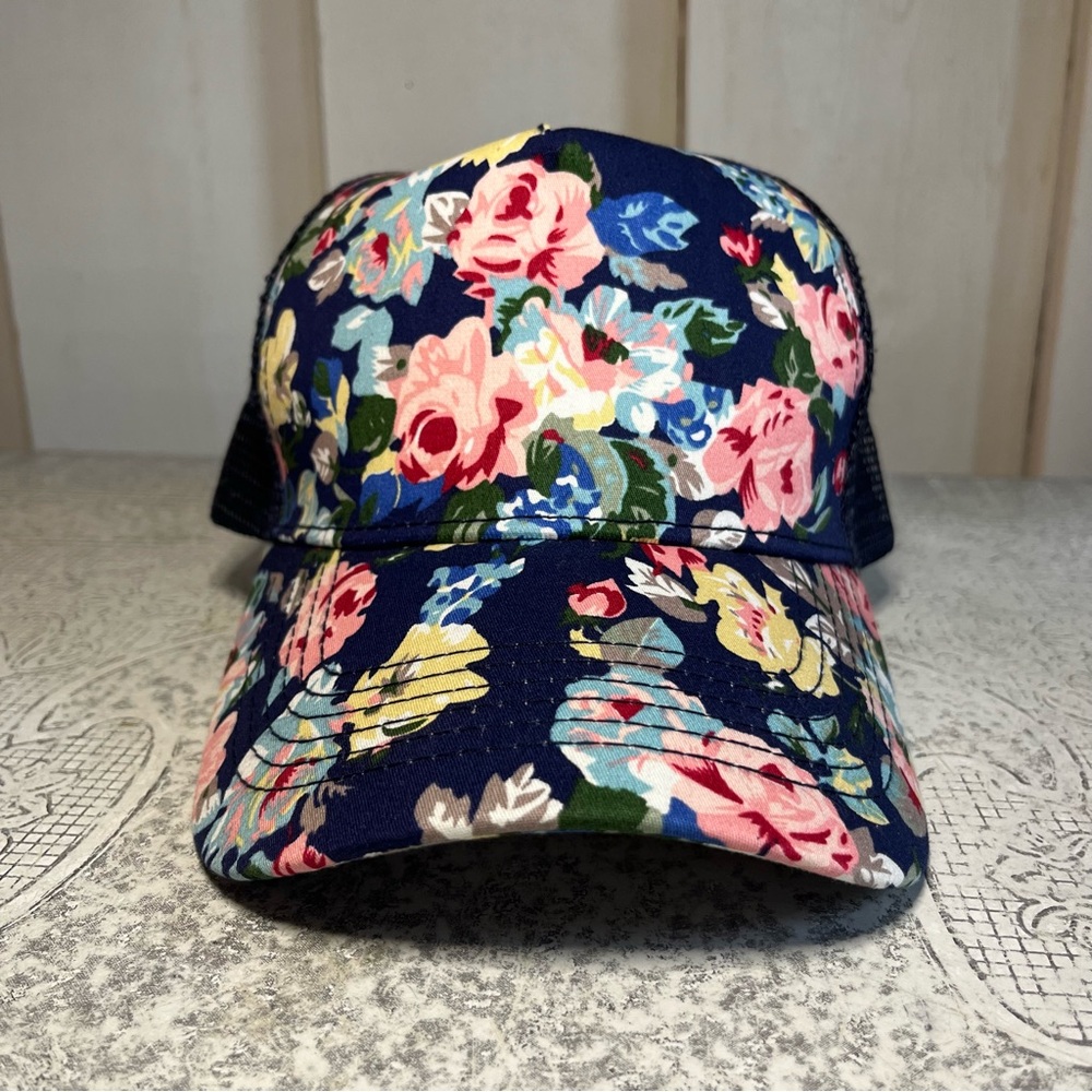 Floral Women's Cap - Navy and Pink